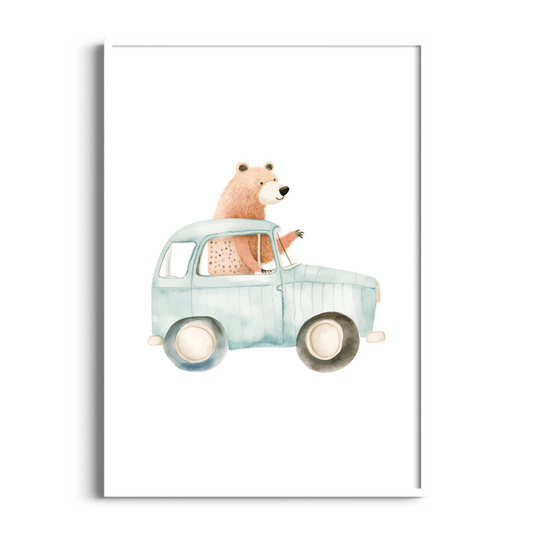 Bear in Car | Kids Art Print