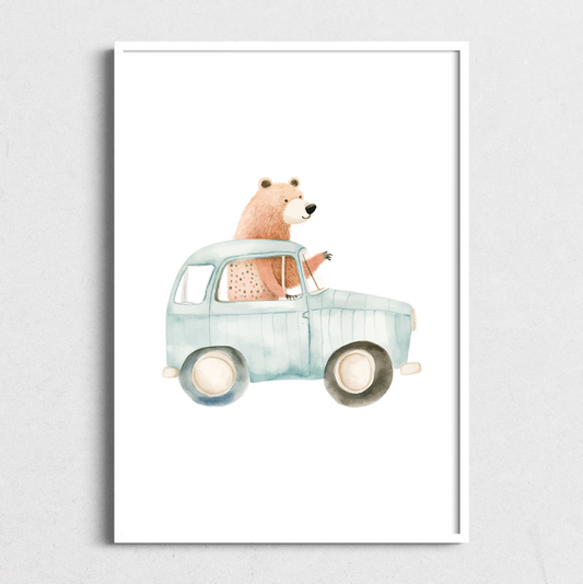 Bear in Car | Kids Art Print