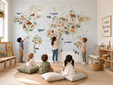 Blue Animal Childrens World Map Wallpaper Mural