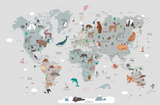 Animal Childrens World Map Wallpaper Mural
