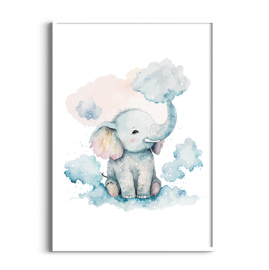 Elephant in Clouds | Kids Art Print