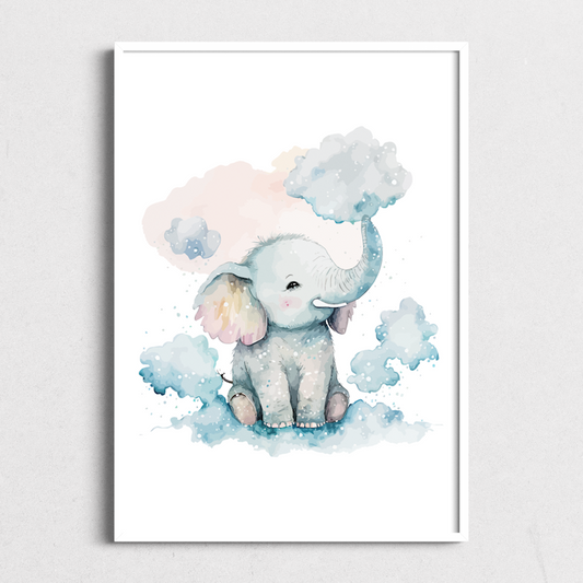 Elephant in Clouds | Kids Art Print