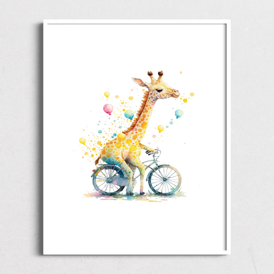 Giraffe on Bicycle | Kids Art Print