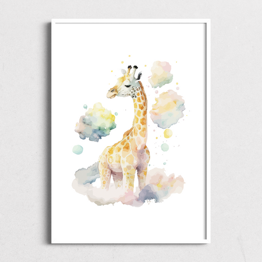 Giraffe in Clouds | Kids Art Print
