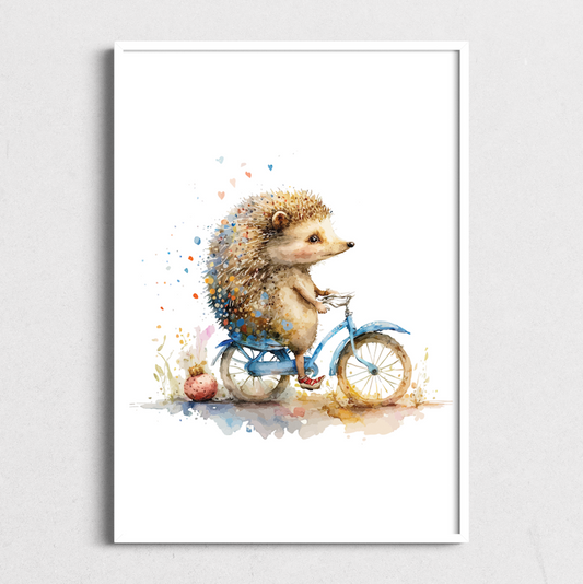 Hedgehog on Bicycle | Kids Art Print