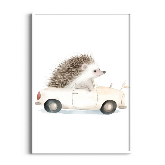 Hedgehog in Car | Kids Art Print