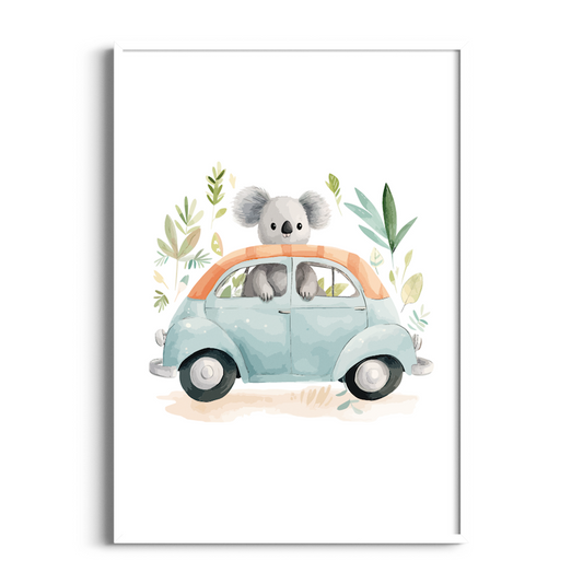 Koala in Car | Kids Art Print