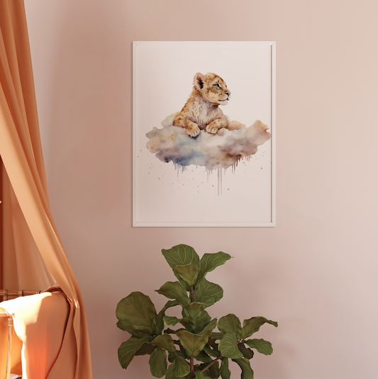 Lion in Clouds | Kids Art Print