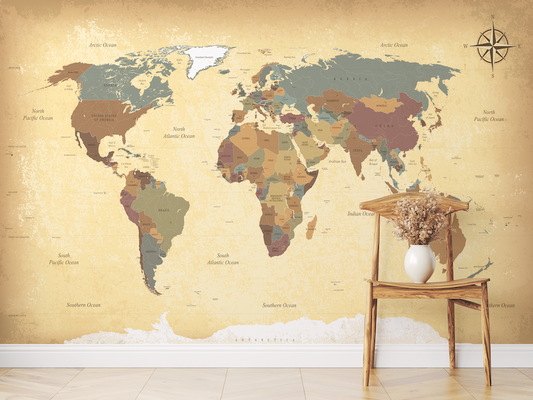 Old School World Map Wallpaper Mural