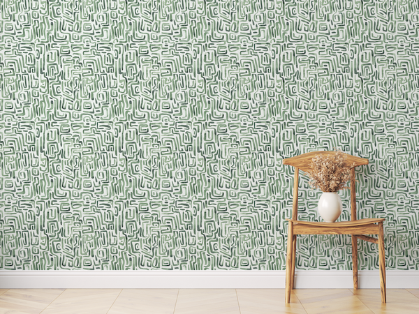 Green Aquarelle Geometric Wallpaper Mural