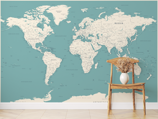 Blue and White World Map Wallpaper Mural