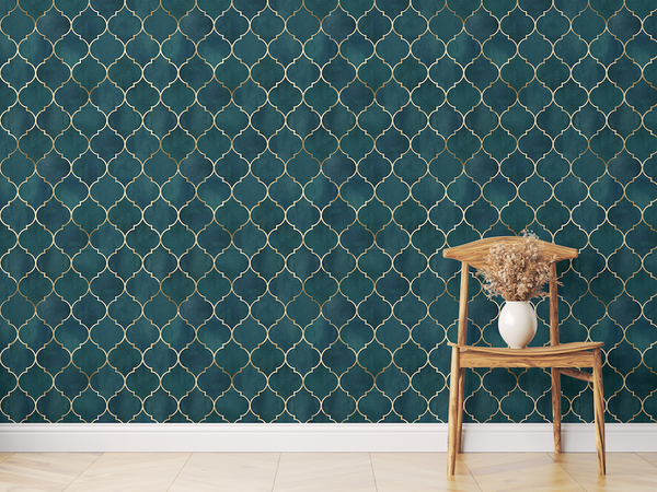 Moroccan Teal Geometric Wallpaper Mural