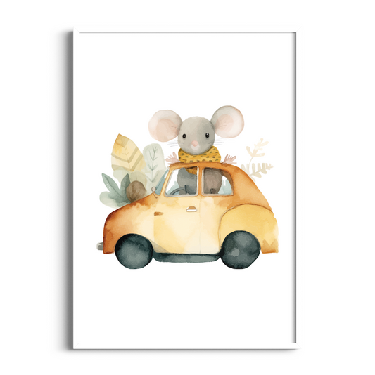 Mouse in Car | Kids Art Print