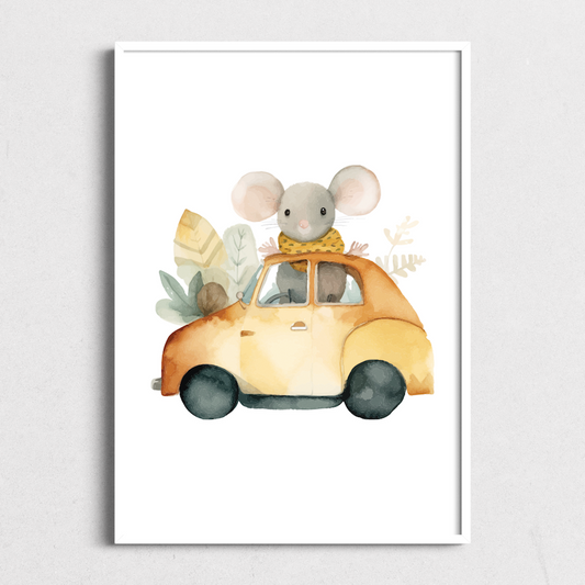 Mouse in Car | Kids Art Print