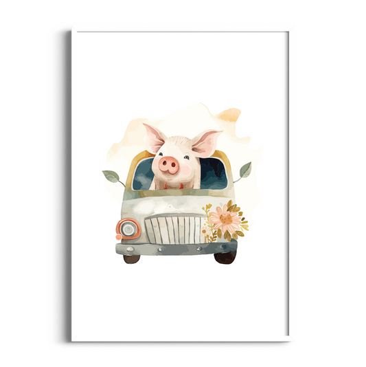 Pig in Car | Kids Art Print
