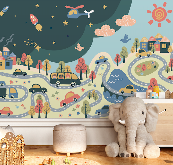Adventure Highway Children's Wallpaper Mural