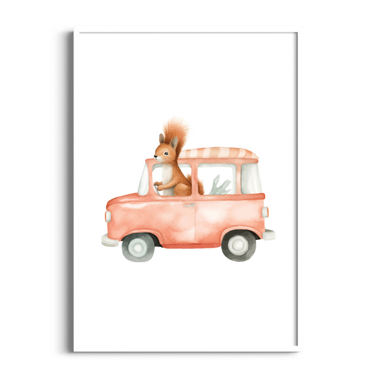 Squirrel in Car | Kids Art Print